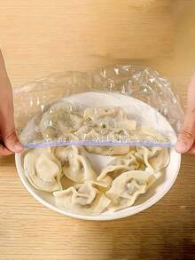 100pcs/Pack Disposable Plastic Bowl Covers, Food Protectors, Kitchen & Dining Pot Lids, Fresh Keeping Covers, Universal Plastic Bowl Covers, Disposable Shower Caps, Prevent Food From Dust And Bacteria Contamination - Multicolor - View 5