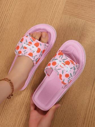 Sandalias de mujer ajustables de una correa, chanclas para exteriores y playa, sandalias planas ligeras tipo slide, chanclas con estampado de moda