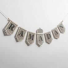 1pc Wooden Letter Banner, Boho Style Triangle Flag Garland, Hanging Party Decor, Pre-Strung Colorful Flags, Festival Celebration Sign, Elegant Patterned Wooden Banner, Reusable Indoor Event Decoration, Party Supplies, Fashionable Hanging Letter Garland, Suitable For Living Room, Dining Room And Entryway Backdrop