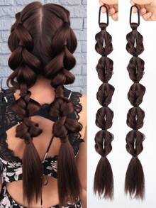 2条20英寸长辫子马尾假发，泡泡辫合成自然染色扭辫扎辫子脏辫双灯笼马尾 - 彩色 - 查看 19