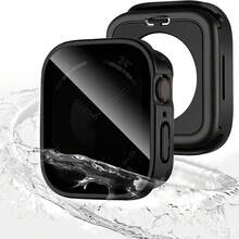 Ốp bảo vệ 2 trong 1 tích hợp miếng dán màn hình, tương thích với Apple Watch Series 4/5/6/7/8/9/10 SE/SE2/Ultra, 40/41/42/44/45/46mm, ốp bảo vệ toàn diện bằng nhựa PC cứng cáp với các cạnh phẳng. - Đen mờ - Riêng tư - Xem 10