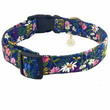 Cute Floral Dog Collars With A Little Flower Charm For Female Male Cats Puppies Small Medium Large Dogs - Navy Blue - View 4