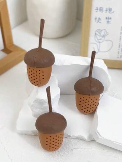 1/2/3pcs Mini Portable Tea Strainer, Silicone Acorn Shaped Tea Infuser, Suitable For Office And Camping, Made Of Durable Silicone Material