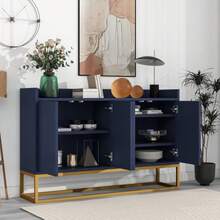 Modern Minimalist Sideboard, 4-Door Handleless Buffet For Dining Room, Living Room, Kitchen (White) - 藏蓝色 - 查看 5