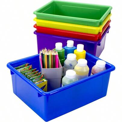 Letter Size Deep Storage Tray Organizer Bin For Classroom Office And Home Assorted Colors 5-Pack 62530A05C 10 X 13 X 5 Inches