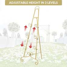 46.5" Gold Easel Stand For Wedding Signs, Adjustable Welcome Sign Stand With Chain Support, Heavy Duty Metal Floor Easels For Art, Posters, Paintings, Pictures, Floor Décor  Adjustable Sign Holder Stand, 3-Level Height & Angle Metal Easel For Wedding Welcome Sign, Photo Frame Display, Heavy Duty With Non-Slip Base For Indoor/Outdoor Events, Art Exhibition, Cafe Promotion - 金色 - 查看 6