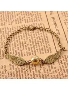 Pulsera con alas de la Snitch Dorada - Joya apilable con dije de la lechuza Hedwig hecha a mano, regalo para fans, estilo Animales Fantásticos - Unitalla - Ver 4