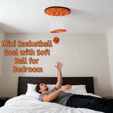 Hanging Indoor Basketball Hoop, Mini Ceiling Mounted Basketball Rim With Net And Ball, Portable Small Foldable Design Suitable For Bedroom, No Assembly Required, Basketball With Soft Ball - Multicolor - View 4