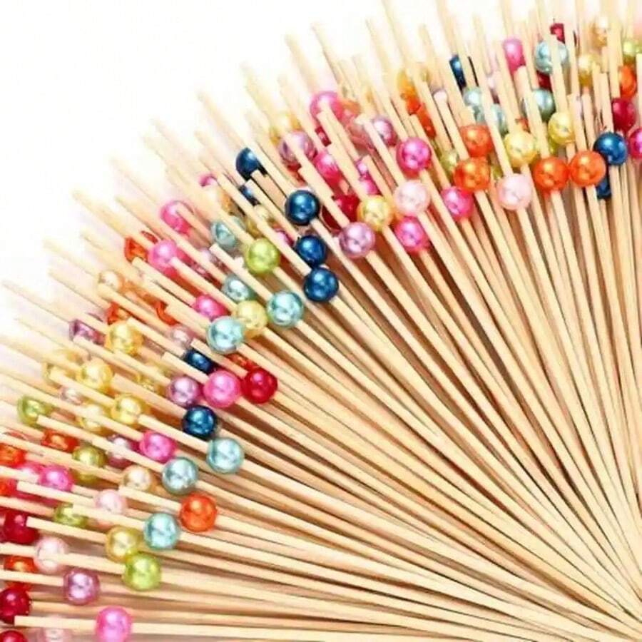 100/20pcs Bamboo Skewers, Wooden Bamboo Sticks, 9cm/12cm/15cm Elegant Flat Chopsticks, Suitable For Party, Drinks, Sandwiches, Fruits, BBQ, Cooked Food Trays, School Supplies, Kebabs, Sausages, Snacks, Hot Pot, Etc. Natural Wooden Bamboo Sticks, Mini Food - Multicolor - View 1