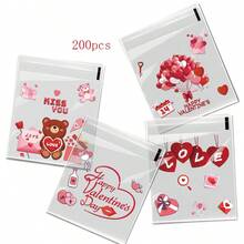 100/200/300pcs Valentine's Day Heart Pattern Gift Packaging Bags, Transparent Self-Adhesive Bags, Mixed Designs, Full Of Love And Romance, Suitable For Valentine's Day, Wedding, Birthday, Anniversary And Other Party Gifts