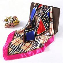 Women's Large Square Satin Scarf 90x90 Chic Polyester Printed - Hot Pink - View 2