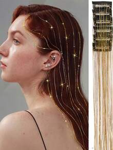 20片/10片/5片/3片/1片装 女士金属发丝，闪亮金属发丝接发，耐热