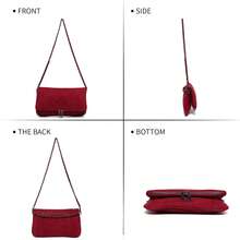 女士时尚酒红色单肩包 - 可转换成腋下包、斜挎包、手拿包，配有撞色链条肩带和双拉链，采用柔软奢华的PU材质，小巧却容量充足，可装下手机/钱包/化妆品，可调节链条肩带（适合腋下、斜挎、单肩背） - 酒紅色 - 查看 8