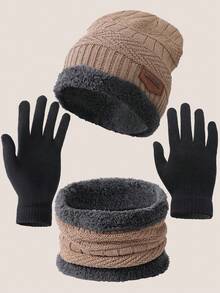 3 pezzi/set invernale in maglia, inclusi cappello, sciarpa e guanti, a doppio strato elastico e termico, set di cappello + sciarpa + guanti, adatto per il calore invernale, può essere un regalo di Natale/Capodanno o un set termico da esterno. Il colore della fodera interna è casuale (stile 1-stile 3 colori casuali), outfit autunnale - Cachi - Visualizzare 7