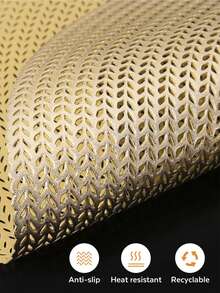 4/6 piezas Manteles individuales redondos con lámina de oro, diseño de trigo, material PVC de 15 pulgadas, lavables, adecuados para comidas, eventos, fiestas, bodas, despedidas de soltera, uso doméstico y diario - Dorado - Ver 8