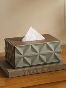 Bohemian Style Plum Blossom Pattern Covered Tissue Box - Multifunctional Napkin Paper Box, Wet Wipe Storage Box, And Garbage Bag Organizer, Plastic Rectangular With Wooden Lid Design, Suitable For Multi Scene Storage Of Decorative Hygiene Products Throughout The House - Multicolor - View 12