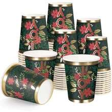 WRAPAHOLIC 50 tazas de papel de Navidad – tazas desechables de 9 onzas y hojas, suministros de fiesta para jugo, café, bebidas frías y calientes(Verde Joy & Floral) - Multicolor - Ver 2