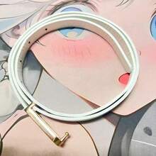 1件装女士U型金属扣细皮带连衣裙腰带，简约白色西装腰带，百搭时尚 - 白色 - 查看 5