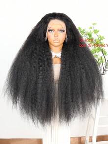 34inches Natural Black Kinky Straight 13x4 Lace Front Wigs HD Human Blended Hair With Curly Baby Hair For Woman 180% Density Pre Plucked Italian Yaki Lace Front Human Blended Hair Wigs Kinky Edges Hairline Natural Hairline8-36 Inches - Natural & Black - View 5