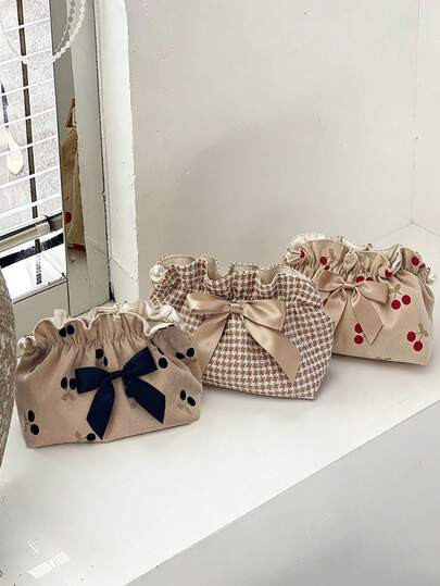 Large Capacity Travel Tote Bag - Elegant Houndstooth Pattern Portable Cosmetic Organizer Bag, Durable Polyester Makeup Bag, Can Hold Toiletries & Essentials, Fashionable Design For Daily Use And Travel