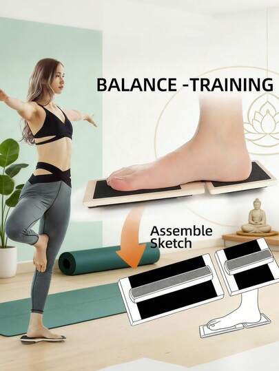 1 pieza Tabla de equilibrio de madera para los pies, tabla de equilibrio para fortalecer los tobillos y hacer patadas laterales, con características como entrenador de equilibrio de tobillos, estabilidad de una sola pierna y dispositivo de estiramiento de pies, tabla de entrenamiento de pies, tabla de equilibrio de tobillos resistente de madera para yoga y pilates | Firme