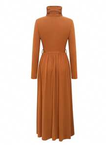 Đầm dài nữ, đầm maxi dài tay cổ lọ màu trơn ôm sát cơ thể, đầm dài thắt eo, dáng suông tôn dáng, phong cách cổ điển, đầm công sở đa năng, phù hợp cho mùa xuân, hè và thu thanh lịch. - màu nâu - Xem 6