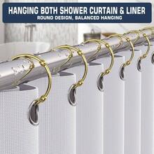 Ganchos de cortina de ducha dorados, paquete de 12 anillos de cortina de ducha para bao, anillos de ducha a prueba dex ido, ganchos de ducha redondos de metal para barra de cortina de ducha, - Dorado - Ver 3