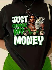 LocalMen'S Funny "Just Gimmie My Money" Graphic T-Shirt - Bold Dollar Signs & Cash Design With Money Motif, Black With Green & Golden Print, Short Sleeve Round Neck Casual Tee For Men, Humorous Statement Shirt For Casual Attire & Themed Events - Black - View 2