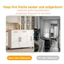 Kitchen Island Table With Fallen Leaves, Three-Tier Storage Basket, Internal Storage Shelf, Rolling Basket With Towel Rack And 2 Drawers, For Restaurant - White - View 8