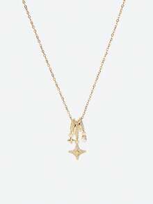 Opalesca 1 chiếc vòng cổ mặt dây chuyền ngôi sao rạng rỡ bằng thép không gỉ Aurora Pearl, vàng 18K với những viên pha lê nhỏ, thiết kế lấp lánh như mơ, quà tặng cho vợ, bạn nữ, đám cưới - Vàng - Xem 5