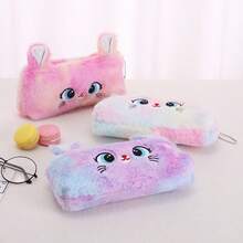 Cute Cartoon Cat Plush Pencil Case, Zipper Design, Large Capacity, Soft & Fluffy, Suitable For Storing Stationery, Cosmetics, And More, An Ideal Gift Choice,Bag - Multicolor - View 10