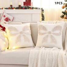Fundas de almohada navideñas con bordado de lazo, fundas de cojín, decoraciones de fiesta para sofá cama, decoración de otoño, Año Nuevo, regalos de San Valentín, regalo de Navidad, clásico y elegante,  de , alta tasa de recompra. - Blanco - Ver 2
