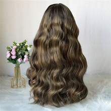 Natürliche vorausgerissene Haaransatzlinie mit Baby-Haar Farbverlauf Braun Blond Synthetische HD Spitzenfront Perücke 13x4 Freier Scheitel Perücke für Frauen Kurze Wellen Bob - Verschiedenfarbig - Übersicht 4