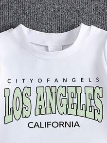 2件套男婴休闲字母印花圆领T恤和短裤套装，夏季 - 綠色 - 查看 3