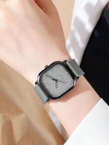 男女通用时尚休闲石英腕表，优雅方形表盘设计（无表盒）
