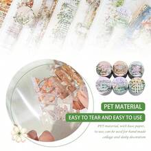 6Rolls Floral Washi Tape Set PET 40mm Wide Washi Sticker Junk Journaling Stickers Flower Scrapbook Stickers Vintage Washi Tapes Scrapbooking Supplies Decorative Tape Crafts, 6.6ft Long - 花園 - 查看 3