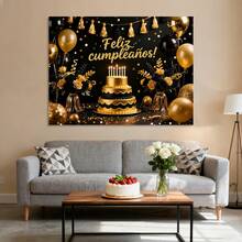 1 Set Feliz Cumpleaños Decoración de pared para fiesta, pancarta colgante de tela - Multicolor - Ver 10