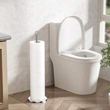 Toilet Paper Holder Stand - Free-Standing Tissue Paper Storage With Reserve Function, Black Toilet Paper Roll Holder For Bathroom, Stainless Steel. - Bạc - Xem 2