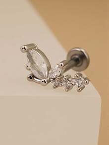 1 pieza Pendiente de 18K, Pendiente de cartílago de mariposa de acero inoxidable lindo, Pendiente pequeño de forma única de ojo de caballo plano, Adecuado para mujeres, Se puede usar en el borde de la oreja, concha de la oreja, nariz, 16G 8mm - Un par de pendientes de circonita de fondo plano - Ver 5