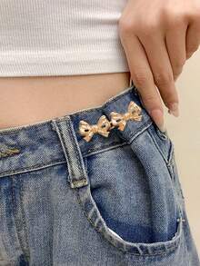 Adjustable Waist Tightener Buckle For Pants No Sewing Jeans Buttons Pins Decorative Bow Shaped Clips For Trouser Fit - 金色 - 查看 5