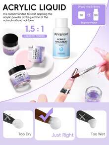 peacecolor 34pcs Acrylic Nail Art Kit, 10g Clear Pink & White Nail Powder And EMA Monomer Liquid Set, 24pcs Glitter Powder & Stickers, DIY Nail Tools, Home Manicure Gift Set For Women Nails - Multicolor - View 4