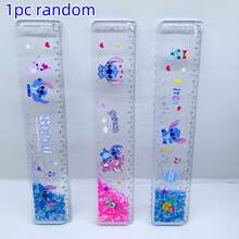 1支双面彩色闪光透明尺 - 耐用塑料便携式测量工具，适用于学校、办公室和美术，动漫主题生日礼物，美术用品，学习文具，卡通人物主题，闪亮效果，人物装饰 - 彩色 - 查看 7