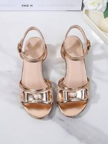 Giày sandal cao gót hở mũi thời trang cho bé gái, màu vàng kim, thiết kế quai sau bằng kim loại có khóa cài, kiểu dáng công chúa ren, thích hợp cho các dịp hàng ngày, tiệc tùng, biểu diễn, tiệc cưới. - Vàng - Xem 3