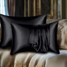 4 Pieces Of 100% Mulberry Silk Pillowcases, Silk Pillowcases, Suitable For Hair And Skin, Silk And Soft Bed Pillowcases, With Invisible Zipper, For Ladies And Men - Gói 2 màu đen - Xem 8