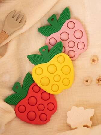 1 st silikonbitleksak för spädbarn, söt färgglad äpple, tandsprickningsleksak för spädbarn 0+ månader, kan tryckas av småbarn, tuggleksaker, viktiga tillbehör, badpresent