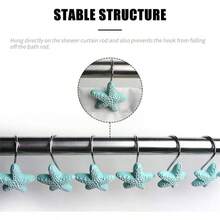 Shower Curtain Hooks, 12Pcs Starfish Anti Rust Decorative Resin Shower Curtain Rings Hooks Bathroom Bedroom Living Room Decor Shower Rods Curtains Window Hangings Holder - Azul - Ver 8