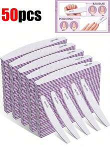 50Pcs Straight Nail Files 100/180 Grit Wood …Sandpaper Sanding File Grit Double Side Of Polishing Files For Natural Nail - Light Grey - View 2