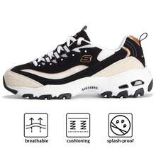 Skechers D'LITES 女士减震复古奶油色熊厚底运动鞋，896204-BKGD - 黑色/金色 - 查看 1