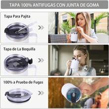 Volhoply - Taza de café con asa de acero inoxidable y aislamiento hermético, con tapa corrediza y popote, mantiene el frío y el caliente, tazas de campamento, 2 piezas, 355 ml, blanco - Violeta Verde - Ver 12