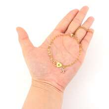 1件新款不锈钢双心字母蝴蝶结手链，女士金色唇链手链 - 金黃色 - 查看 3